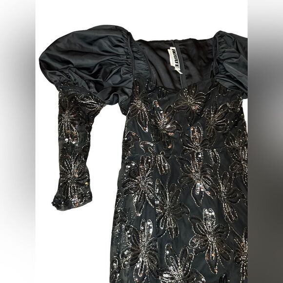 Rotate Birger Christensen Sequin Embellished Puff sleeve Black mini 10 US - Picture 8 of 14